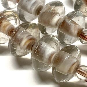 As Low As $2 Handmade Clear Oatmeal Swirled Lampwork Glass Rondelles 16x10mm (4)